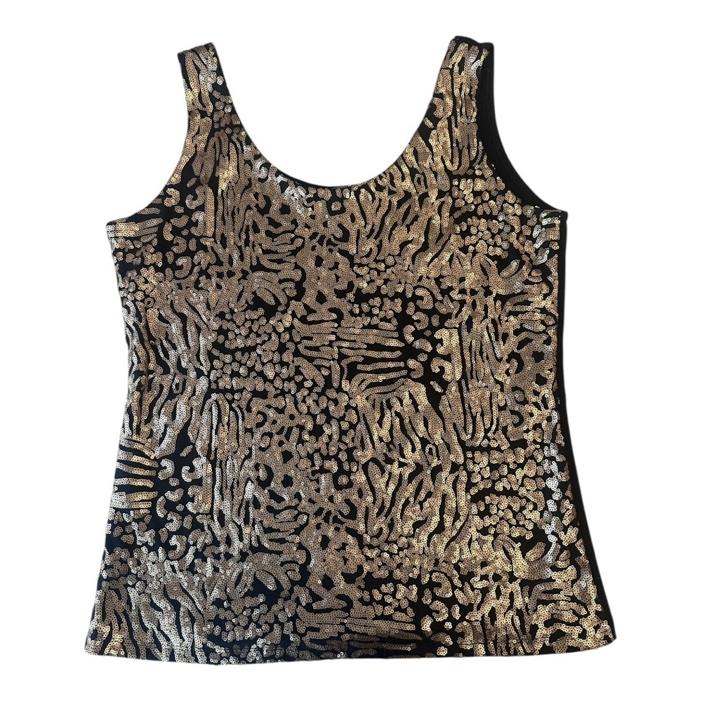 BOUTIQUE ESSENTIALS gold‎ sequin print tank top spring summer fall